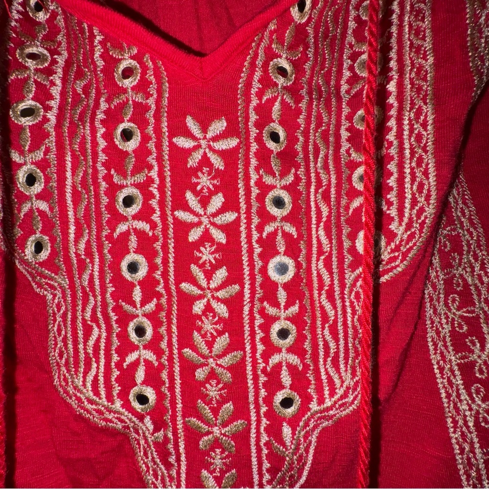 INC International Concepts Red Boho Embroidered Top - Picture 3 of 8